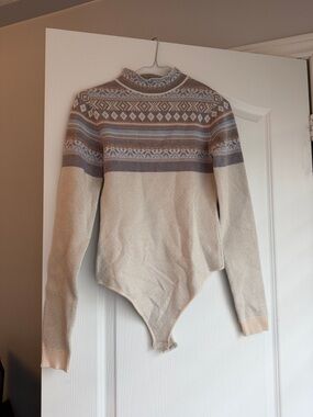 Ivory Frost Combo Women's Crew Sweater bodysuit - XS